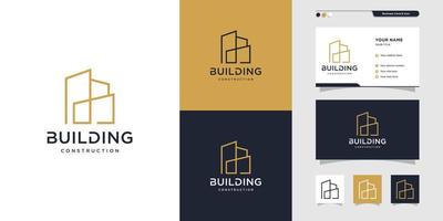 logotipo de construcción y diseño de tarjeta de visita, diseño de tarjeta de visita, arte lineal, construcción, moderno, vector premium