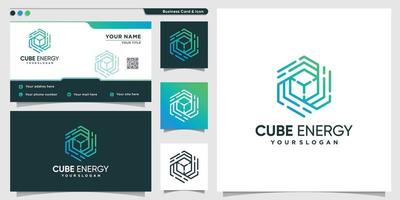 Cube logo with modern energy line art style and business card design, template, power, energy, Premium Vector