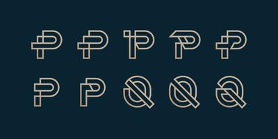 Set of letter logo collection with initial P and Q line art concept, line art, company, brand, Premium Vector