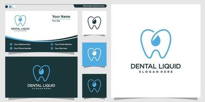 Dental logo with liquid water line art style and business card design template Premium Vector