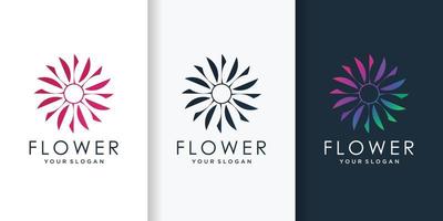 Flower logo with modern cool gradient style and business card design template Premium Vector