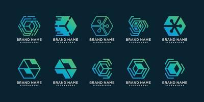 Set of hexagon logo collection with modern concept, technology, computer, data, internet, Premium Vector