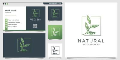 logotipo natural con estilo de arte de línea de hoja único vector premium