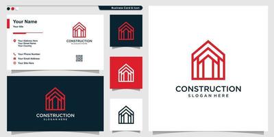 Construction logo with modern line art style for company and business card design template, Premium Vector