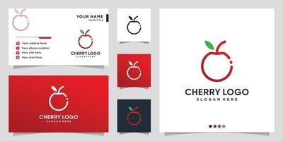 logotipo de cereza con estilo de arte de línea degradada y diseño de tarjeta de visita vector premium