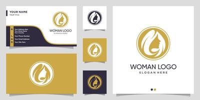 Woman logo with modern hair salon concept and business card design template Premium Vector