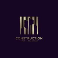 Golden construction logo design, negative space, building Premium Vector