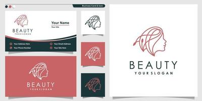 Beauty logo with line art style and business card design template Premium Vector