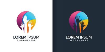 Charity logo with modern gradient drop style and business card design template, hand, peace, unity, insurance, Premium Vector