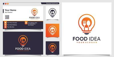 Food logo with line art idea style and business card design, health, food, energy, template, Premium Vector