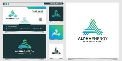 Alpha logo with energy line art style and business card design template Premium Vector