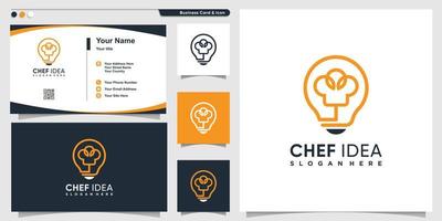 Chef logo with creative bulb idea line art style and business card design template Premium Vector