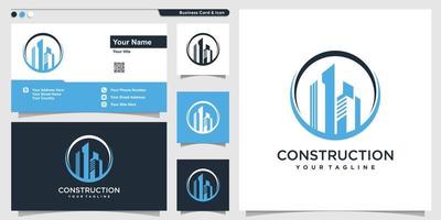 Building logo for construction company with circle style and business card design template Premium Vector