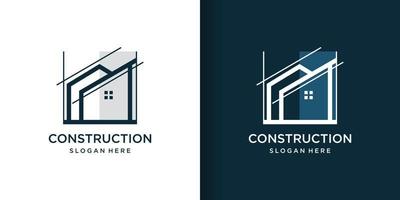 Construction logo with line art style, building, unique, Premium Vector