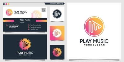 Music logo with gradient silhouette style and business card design template, play, icon, hobby, Premium Vector