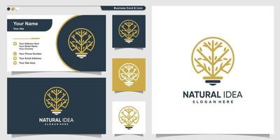 Tree logo with line art style and business card design template, tree, idea, smart, Premium Vector