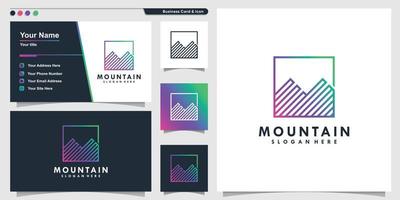 Mountain logo with creative gradient line art style and business card design template, mountain, outdoor, template, Premium Vector