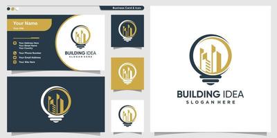 Building logo with creative idea style and business card design template, smart, city, template, Premium Vector