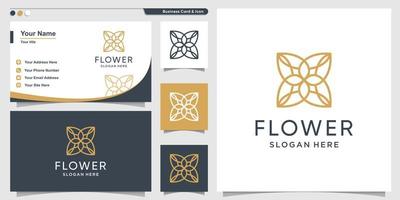 Flower logo with minimalist concept line art style and business card design template Premium Vector
