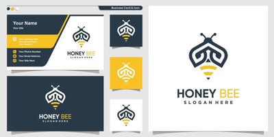 logotipo de abeja con estilo de forma de contorno único moderno y diseño de tarjeta de visita vector premium
