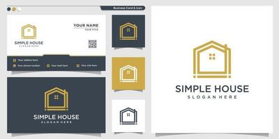 Home logo with unique and simple line art style and business card design Premium Vector