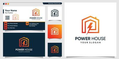 House logo with modern gradient electric power concept and business card design Premium Vector