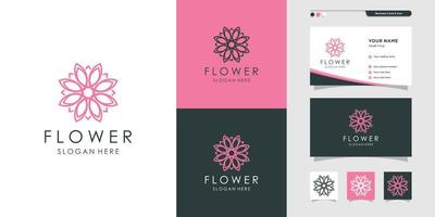 diseño de logotipo y tarjeta de visita de flores, diseño de tarjeta de visita, arte lineal, planta, spa, belleza, salud, plantilla de diseño, vector premium