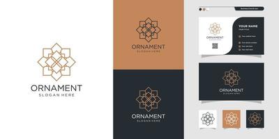 Modern ornament line art logo and business card design, luxury, abstract, beauty, decoration, icon Premium Vector