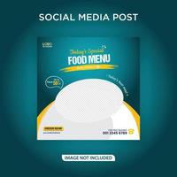 Food menu and restaurant banner social media post vector