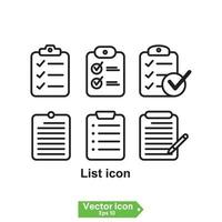 icono de la línea del portapapeles. símbolo de signo de lista de verificación para el diseño de sitios web y aplicaciones. vector