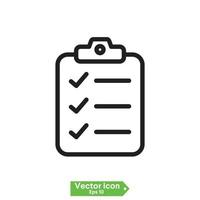 icono de la línea del portapapeles. símbolo de signo de lista de verificación para el diseño de sitios web y aplicaciones. vector