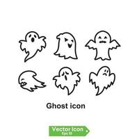 Isolated ghost icon on a White Background. Ghost vector icon, Emotion Variation. Simple flat style design elements. Creepy horror images.