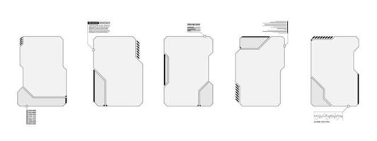 conjunto de marcos cuadrados de interfaz de usuario futurista digital hud. pantallas de alta tecnología de ciencia ficción. menú de juegos tocando los paneles del tablero de monitoreo cibernético. tecnología de visualización frontal concepto de vector de ventanas de menú vacío