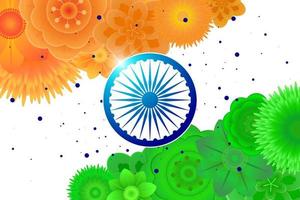 Indian independence 15 august or republic day 26 january banner. India country national holiday horizontal flyer. Celebration poster of flowers in flag colors with wheel symbol. Vector illustration