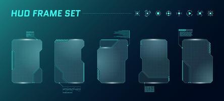 conjunto de marcos cuadrados de interfaz de usuario futurista digital hud. pantallas de alta tecnología de ciencia ficción. menú de juegos tocando los paneles del tablero de control. concepto de signo de información de tecnología de visualización de cabeza de espacio cibernético. eps vector