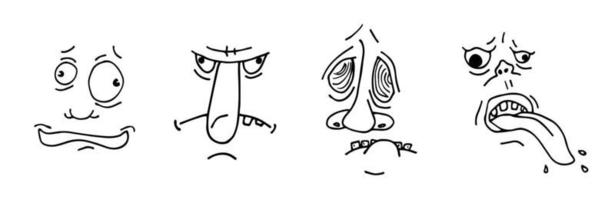 Ugly man face drawing sketch set. Hand drawn outline doodle cartoon freak character grimace collection. Different crazy person portrait avatars. Vector eps isolated graphic illustration
