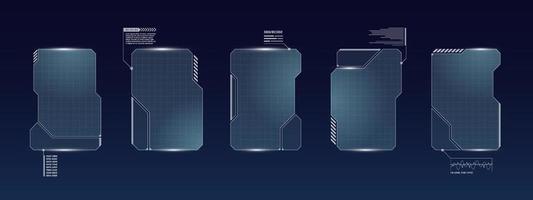 conjunto de marcos cuadrados de interfaz de usuario futurista digital hud. pantallas de alta tecnología de ciencia ficción. menú de juegos tocando los paneles del tablero de monitoreo cibernético. concepto de signo de información de tecnología de visualización de cabeza de ciberespacio vector