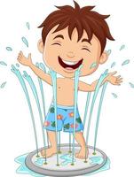 Cartoon little boy playing water fountain vector