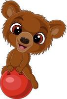 Cartoon little bear with red ball vector