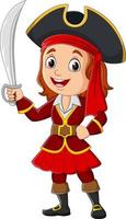 chica pirata de dibujos animados sosteniendo una espada vector