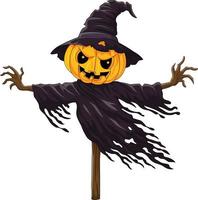 Cartoon scary halloween pumpkin scarecrow vector