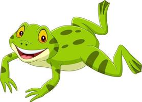 Cartoon happy green frog jumping vector