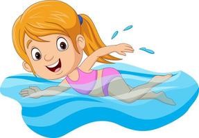 nadador de niña de dibujos animados en la piscina vector