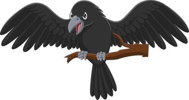 Cartoon crow on a tree branch vector