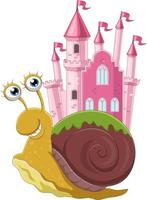 Cartoon snail with pink castle on his back vector