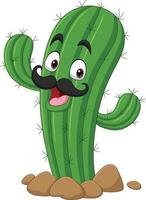 Cartoon happy cactus mascot waving hand vector