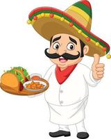 Cartoon Mexican chef with foods giving thumb up vector