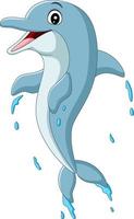 Cartoon happy blue dolphin jumping vector