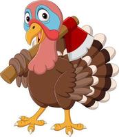 Cartoon turkey holding an axe vector