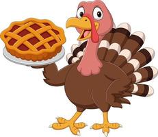 Cartoon turkey holding a cake pie vector